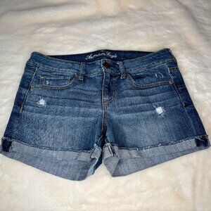 American Eagle Outfitters Women's Distressed Stretch Blue Denim Shorts, Size: 10